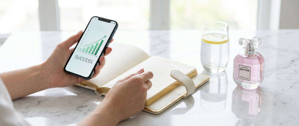 A smartphone showing business growth, representing how the ESSENS Global business opportunity works for partners.